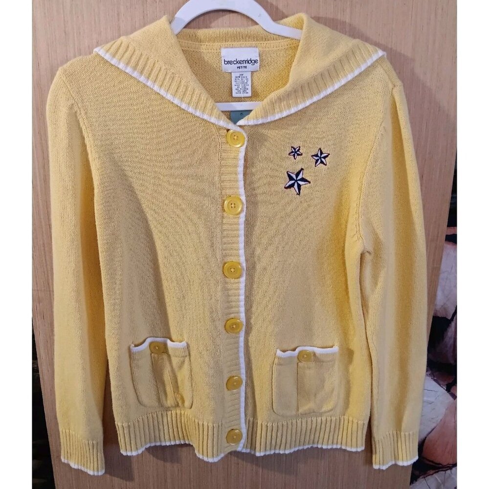 Breckenridge PM Women Sweater Cardigan Yellow Nautical Grannycore‎ Cottage